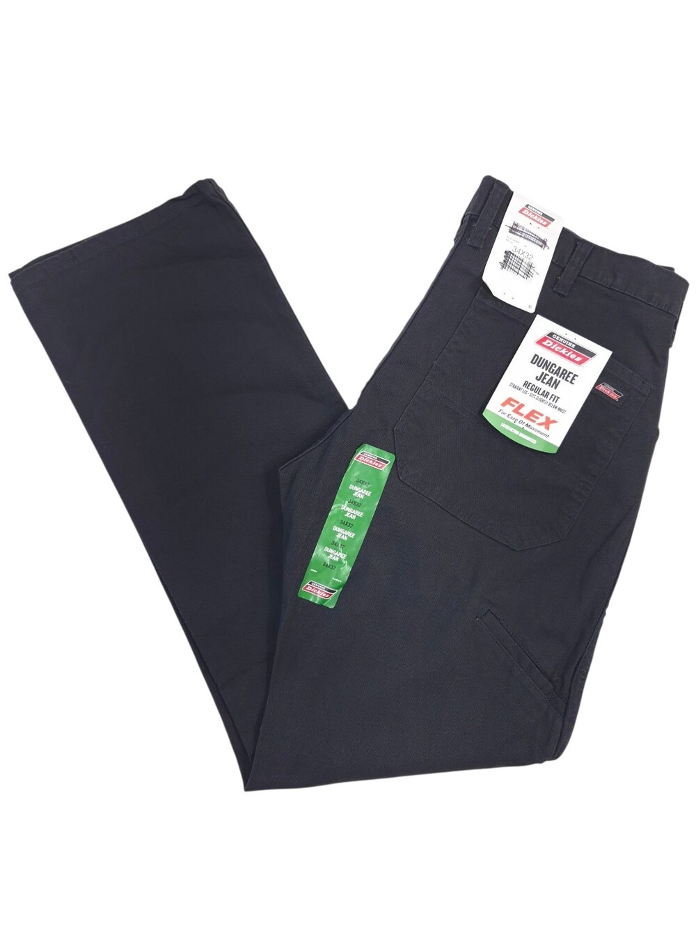 Dickies Mens Flex Dungaree Jeans Regular Fit Black Straight Leg Stretch Sz 34x32